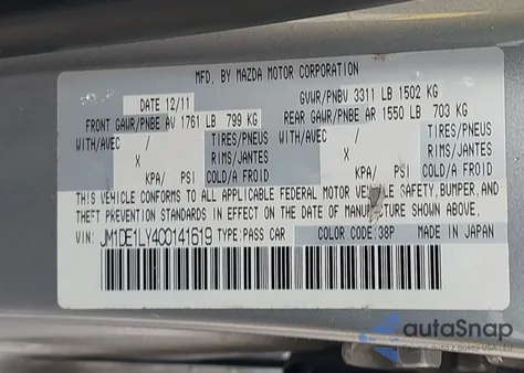 2012 Mazda Mazda2 Touring z USA, uszkodzony, nr VIN JM1DE1LY4C0141619